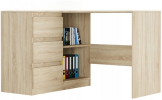 Home Collective Eckschreibtisch mit 3 Schubladen & Einlegeboden, modern & funktional, 112 x 87 x 76 cm, Links Seite, Sonoma