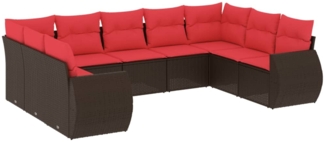 vidaXL 9-teiliges Gartensofa-Set mit Kissen, braun, Polyrattan 3221803