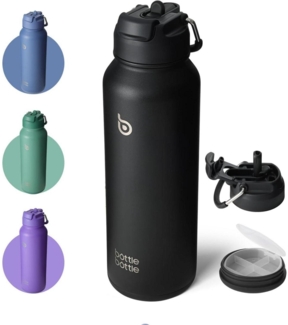 Isolierte Wasserflasche mit Strohhalm Sport-Edelstahl Griffdeckel Pillen 1,2 l