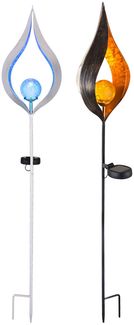 2er Set LED Solarleuchte, Erdspieß, bronze/blau, H 90 cm