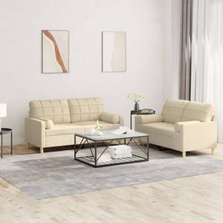 vidaXL 2-tlg. Sofagarnitur mit Kissen Creme Stoff 3201292