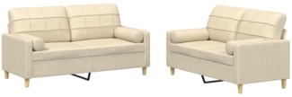 vidaXL 2-tlg. Sofagarnitur mit Kissen Creme Stoff 3201292