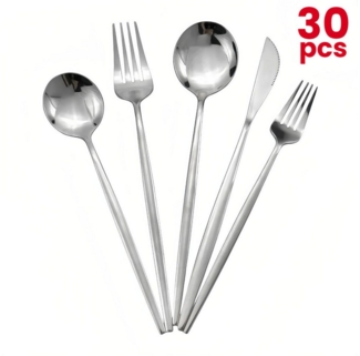 YNOFIT Besteck-Set 30-tlg Edelstahl-Besteck für 6 Personen für eine elegante Mahlzeit, 6 Personen, Spülmaschinenfest, Messer, Gabeln, Löffel, Teelöffel, Salatgabeln