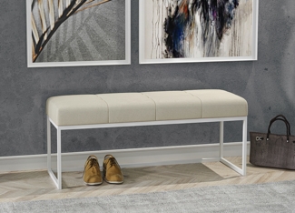 AX LIVING Sitz Bank Acciarolli 90 cm – Beige, weißes Metallgestell