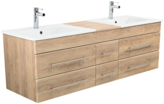 Badmöbel Milano XL 172cm Doppel- Waschtisch SoftClose eiche hell : Eiche hell