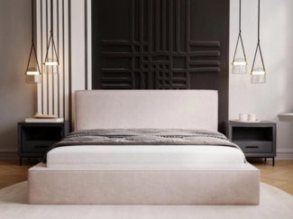 GrainGold Polsterbett mit Bettkästen MONACO, Modern Bett mit Kopfteil - 140x200 cm, Beige (1x Bett)