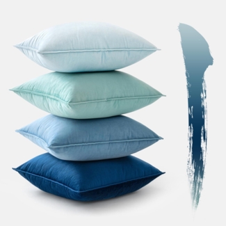 MIULEE 4er Set Samt Kissenbezug 40x40cm Blau Serie Sofakissen Deko