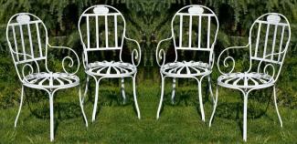 Casa Padrino Jugendstil Garten Stuhl 4er Set Weiß 47x47 x H. 94 cm - Handgefertigte Schmiedeeisen Stühle mit Armlehnen - Nostalgische Schmiedeeisen Garten & Terrassen Möbel