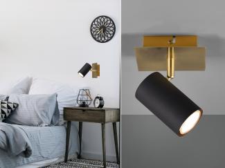 TRIO Leuchten LED Wandstrahler, Dimmfunktion, LED wechselbar, Warmweiß, innen kleine Lese-lampe Bett, Treppenhaus Schwarz Gold-en, Höhe 15cm