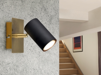 TRIO Leuchten LED Wandstrahler, Dimmfunktion, LED wechselbar, Warmweiß, innen kleine Lese-lampe Bett, Treppenhaus Schwarz Gold-en, Höhe 15cm