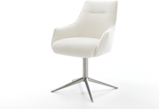 Drehstuhl Alja-Flex mit Armlehnen Bouclé Soft Beige Fußkreuz Edelstahl 360° drehbar Wippfunktion Taschenfederkern