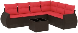 vidaXL 7-teiliges Gartensofa-Set mit Kissen, braun, Polyrattan 3221423