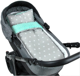 Kinderdecke BABYLUX Babydecke MINKY 2Set Kuscheldecke Decke 75 x 60cm Kinderwagen, BabyLux, MP91 - Minze + Sterne Grau