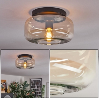 hofstein Deckenleuchte 1-flammige Deckenlampe aus Metall/Glas in Schwarz/Bernsteinfarben/Klar, ohne Leuchtmittel, Leuchte im Retro/Vintage-Design (Schirm Ø 28 cm), E27, Esszimmer