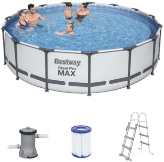 BESTWAY Steel Pro Max Pool Swimmingpool Filterpumpe Leiter Cover Rund Ø 457 x 107 cm