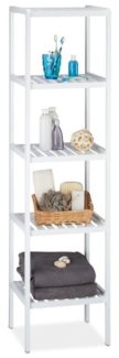 Relaxdays Badregal mit 5 Ablagen, 2 Stück, Bambus weiß, 34,5 x 33 x 139,5 cm