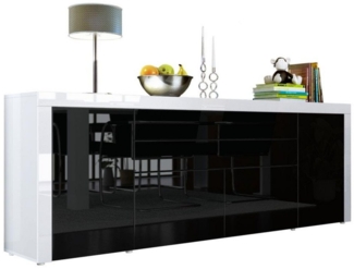 Vladon Sideboard La Paz V2, Kommode mit 2 Türen, 2 Schubkästen und 2 Klappen, Weiß Hochglanz/Schwarz Hochglanz/Weiß Hochglanz (200 x 72 x 35 cm)