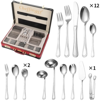 Cheffinger Besteck-Set Essbesteck Besteck-Set für 12 Personen m. Besteckkoffer 72-tlg, 12 Personen