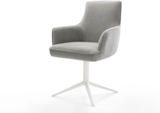 Drehstuhl Heira-Flex mit Armlehnen Strukturstoff Soft Grau Fußkreuz Weiß 360° drehbar Wippfunktion Taschenfederkern