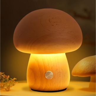 RWEUOQ Schreibtischlampe LED Pilz-Holzlampe Tragbare Tischleuchte Pilzlampe aus Holz, schnurlos, klein, wiederaufladbar Touch-Nachttischlampe, USB-Aufladung, Stufenlos dimmbares Nachtlicht für Dekoration und Geschenke