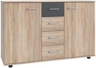 Kommode Taiga Sideboard 130 x 41 x 83 cm Eichensägerau graphit 4 Schubladen