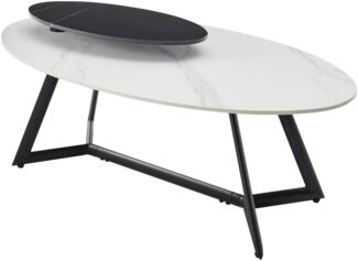 Couchtisch >Jenny< drehbare Aufsatzplatte, weiß / schwarz, Keramik - 110x41x60cm (BxHxT)