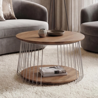 MCA Couchtisch HWC-P60, Beistelltisch Kaffeetisch Loungetisch, Metall MDF rund Ø 70cm ~ braun