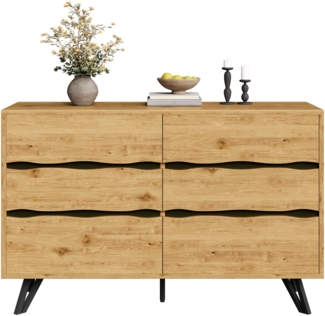 Moderner Sideboard-Schrank, mit 6 Schubladen – Holzoptik, Metallfüße, Viel Stauraum, Minimalistisches Design, Für Wohnzimmer & Esszimmer, Holz, Holzoptik, 120 x 40 x 75,5 cm