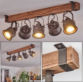 hofstein Deckenleuchte moderne Deckenlampe aus Holz/Metall in Braun/Schwarz, ohne Leuchtmittel, mit Holzbalken und verstellbaren Schirmen, 5x GU10