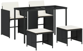 vidaXL 5-tlg. Garten-Essgruppe mit Kissen Schwarz Poly Rattan 365080