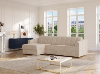 Vente-unique - Eckschlafsofa mit Matratze - Ecke wechselbar - Strukturstoff - Beige - Liegefläche 140 cm - Matratze 14 cm - DARIELO