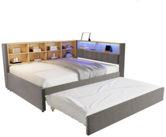 REDOM Kinderbett Doppelbett Stauraumbett Gästebett (Daybett Tagesbett Schlafsofa mit Ausziehbett 90x190 cm, USB-Steckdosen und viel Stauraum, Geeignet für kleine Apartments, 140x200 cm), ohne Matratze