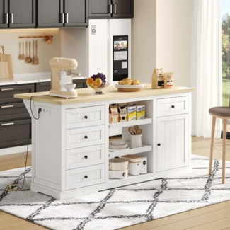 REDOM Sideboard Multifunktionales Küchenbuffet,Kommode (Elegantes Buffet-Sideboard / Bar-Schrank / Kücheninsel 150×65×75 cm – 5 Schubladen, 2 Ausziehböden, klappbare Erweiterungsplatte & integrierte Steckdosen, 150×65×75 cm), mit Schublade