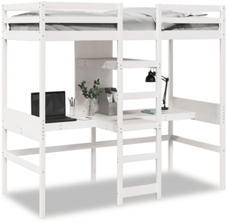 vidaXL Hochbett ohne Matratze Weiß 90x190 cm Massivholz Kiefer 3308548
