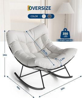 GarveeMore Schaukelstuhl mit dickem Kissen & Metallrahmen,Relaxsessel für Garten und Hinterhof, übergroßer Schaukelstuhl in Eierform für Terrasse,Balkon,Schlafzimmer