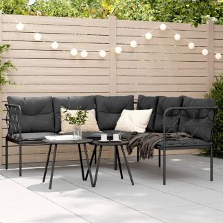 vidaXL Gartensofa in L-Form mit Kissen Schwarz Stahl und Textilene 4008110