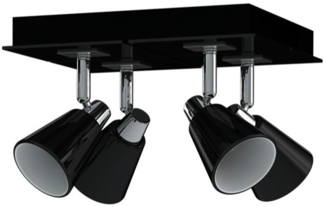 Deckenstrahler KYRA 4-flammig, Chrom / Glas Schwarz, Quadrat 24cm
