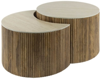 Vintagehaus Couchtisch Retro Couchtisch 2er Set Half Moon Mangoholz Travertin