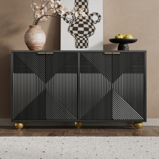 Sideboard mit vier geformten Tren, verstellbaren Innenb?den, Metallgriffen und kugelf?rmigen Beinen