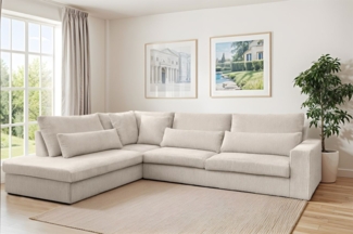 Ecksofa Designersofa THORA in Stoff Poso Altweiß Ottomane Links