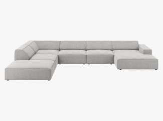 Micadoni Panorama-Ecksofa Jodie 7-Sitzer Links Strukturierter Stoff Megan Hellgrau