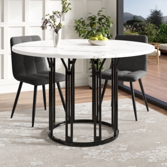 Runder Esstisch, Küchentisch Frühstückstisch, Metallbeine, Marmormuster, Gold+Schwarz