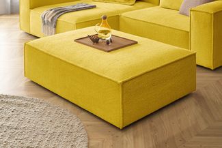 KAWOLA Polsterhocker CARMO Hockerbank Stoff gelb 43 x 100 x 145 cm