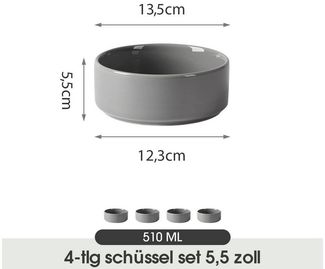 JIWOO Salatschüssel 4er Ø13,5cm, Müslischüssel Suppenschüssel Dessertschale Obstschale, Keramik, (Schüsselset, 4-tlg), Bowl Hochwertiges Schüsseln Grau Schüssel Mikrowellenofen Spülmaschine