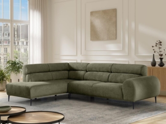 Vente-unique - Ecksofa - Ecke links - Strukturstoff - Khaki - MALIADA
