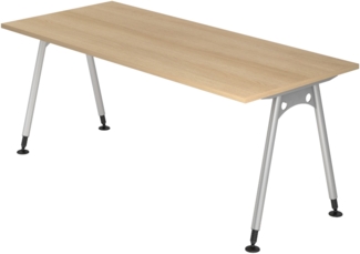bümö manuell höhenverstellbarer Schreibtisch 180x80 cm in Eiche - PC Tisch höhenverstellbar & groß, höhenverstellbarer Tisch Büro, großer Computertisch verstellbar, A-Serie, AS-19-E