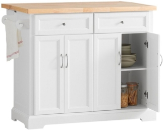 SoBuy FKW71-WN Kücheninsel Küchenwagen mit erweiterbarer Arbeitsplatte Küchenschrank Servierwagen Holz weiß BHT ca. : 115 x 92 x 46-71cm