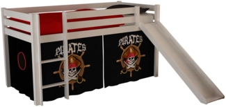 Kinderbett mit Rutsche Karolina Massivholz Weiß Textilset Pirate