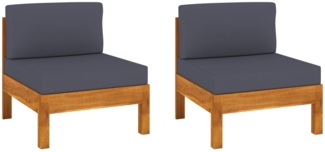 vidaXL Mittelsofas 2 Stk. mit Dunkelgrauen Kissen Massivholz Akazie 310639