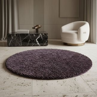 KADIMA DESIGN Teppich SPREE Shaggy Langflor Wohnzimmer Schlafzimmer Waschbar Einfarbig, Rund, Höhe: 32 mm, VIOLETT, 80x80 cm, Wohnzimmerteppich Strapazierfähig Waschbar